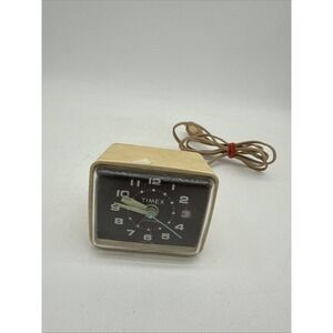 Vintage Timex Luminous Alarm Clock Small Square Beige #7370-1A